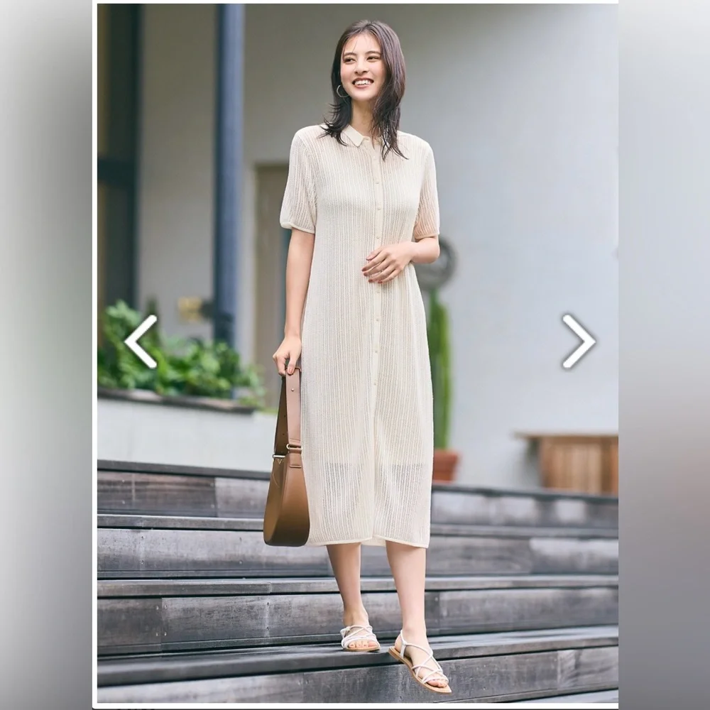Uniqlo Cream Lace Knit Short Sleeve Dress, size large - Picture 10 of 12
